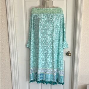 Cabana Life Aqua Patterned Long Sleeve Dress
